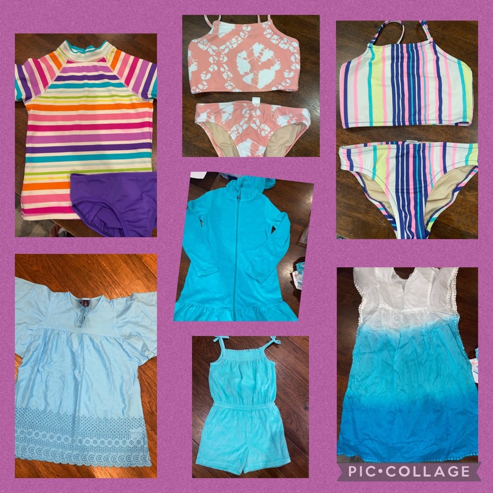 Bundle of girls swimsuits and cover ups size 6/7